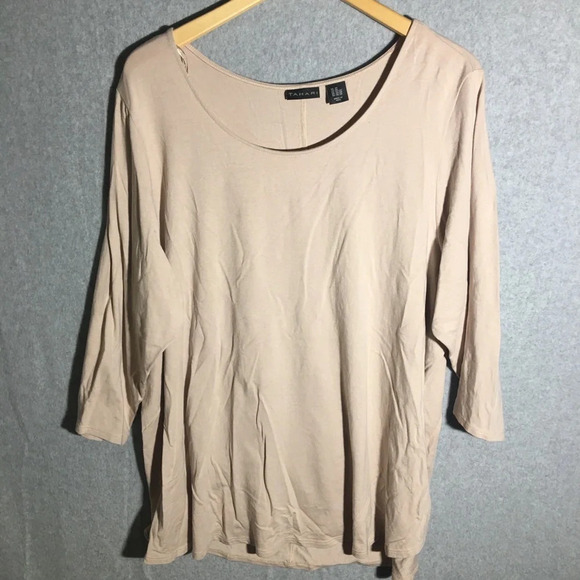 Womens Tahari Blouse Scoop Neck Tan Minimalistic Capsule Wardrobe Closet Staple - Picture 1 of 5